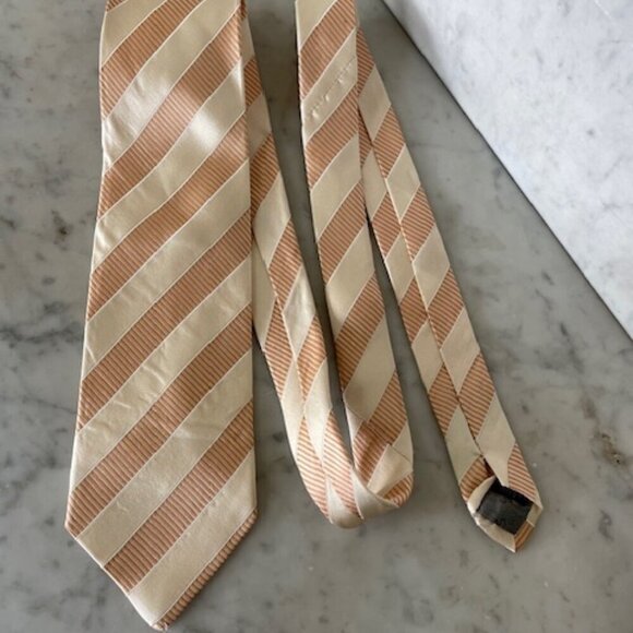 VALENTINO Silk Vintage Gold Cream Stripe Tie - Picture 6 of 15